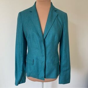 MaxMara Turquoise Blue Silk Cashmere Hidden Button Placket Blazer Jacket NWT 4